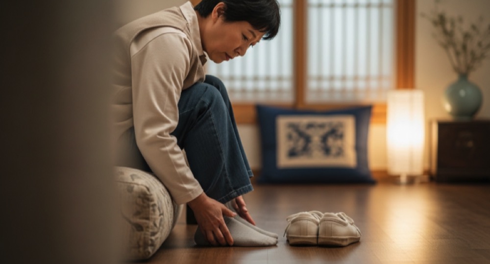 신발 보며 발 확인