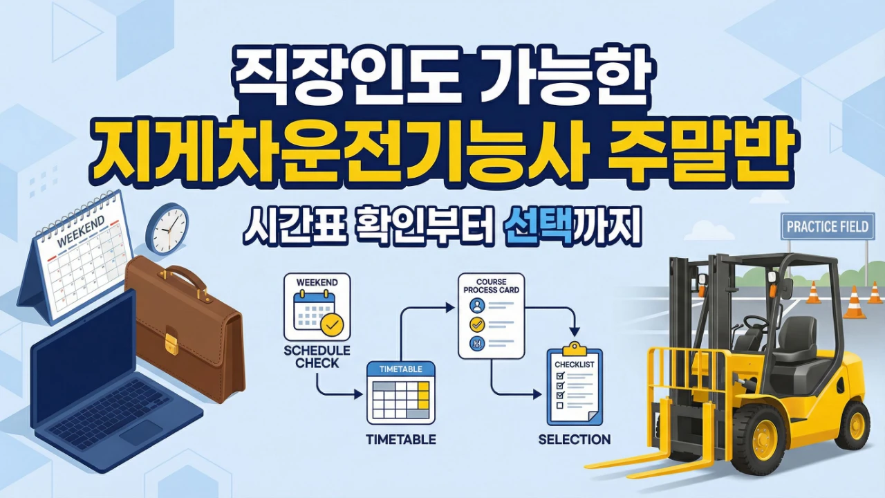 직장인이 가능한 지게차운전기능사 주말반과 시간표 확인 방법을 안내하는 대표 이미지