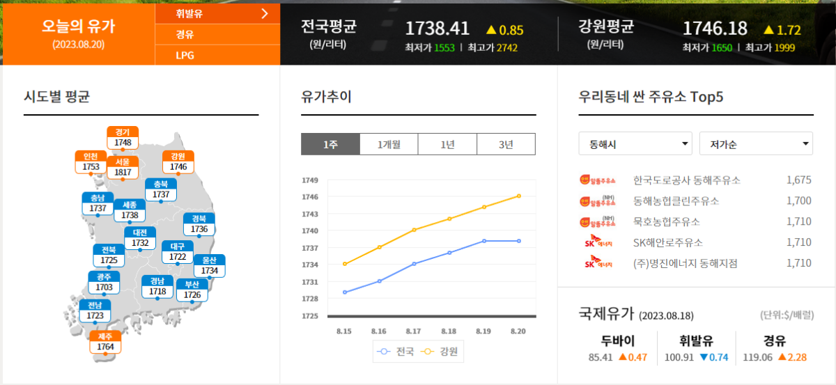 오피넷 홈페이지 모바일 앱 다운