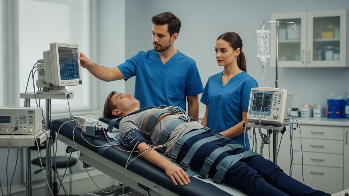 틸트-테이블-검사-설정의-사실적인-임상-장면을-나타내고-있습니다.