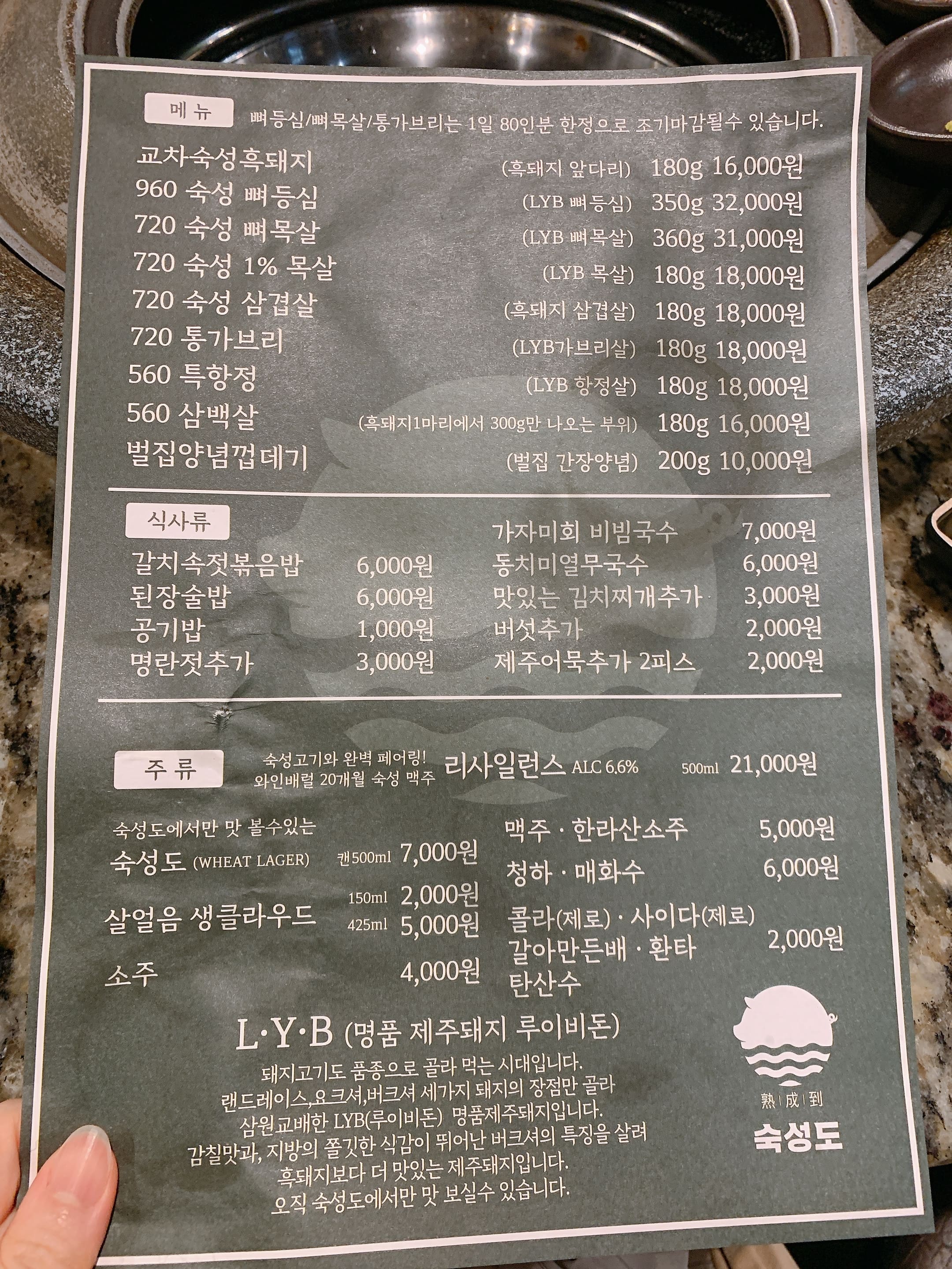 숙성도 메뉴판