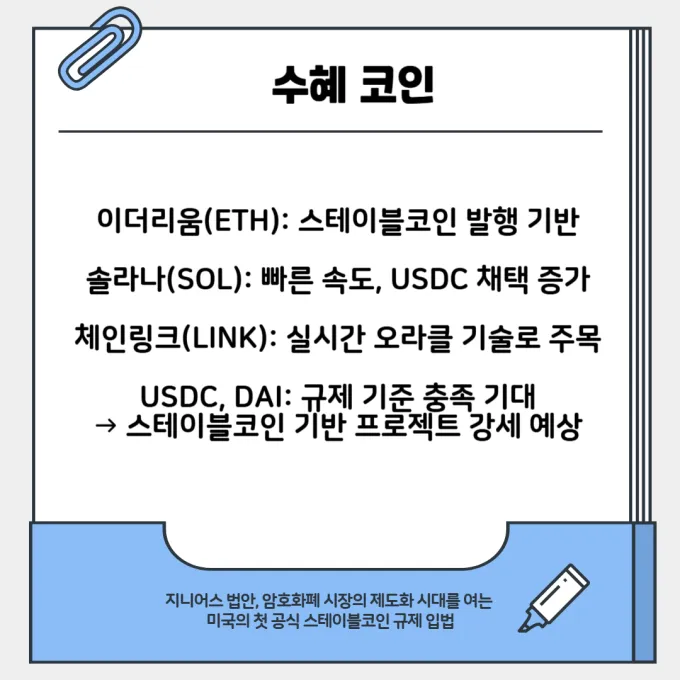 지니어스 법안 수혜 코인