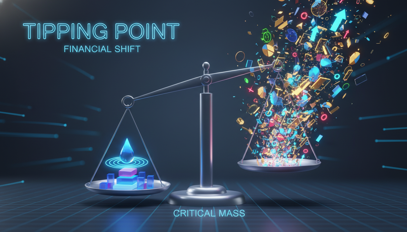 경제와 일상 속 폭발적 성장을 상징하는 티핑 포인트 3D 일러스트