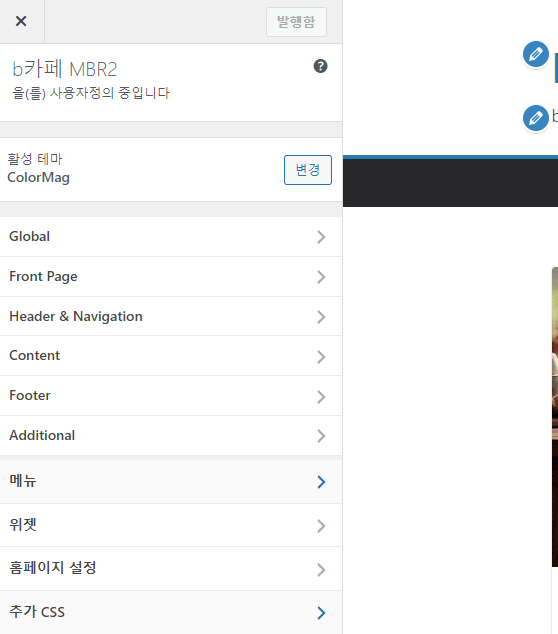 외모 > 사용자 정의하기 > 추가 CSS