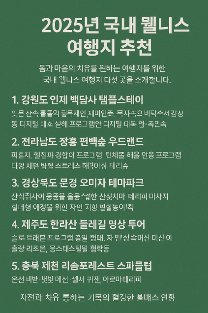 2025년 국내에서 떠나는 웰니스 여행지 추천 BEST 5