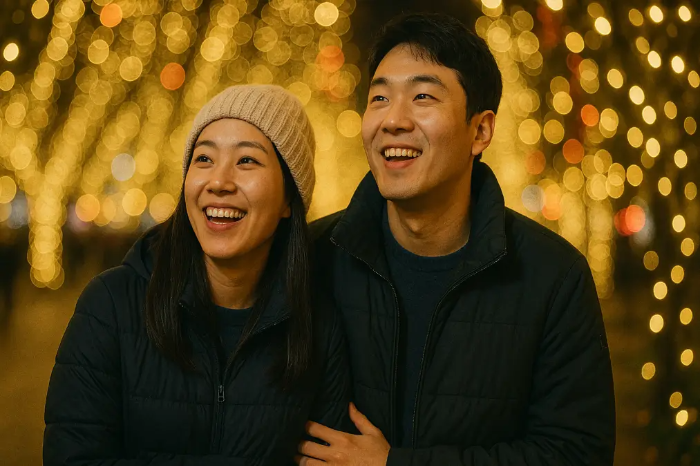 12월 연말 불빛 거리 커플