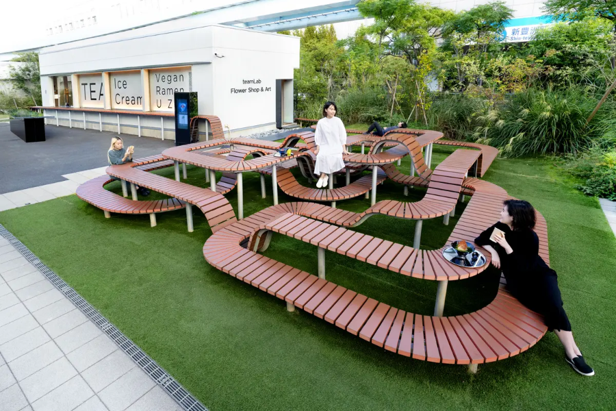 일본 도쿄 팀랩 플래닛 여행 한붓그리기 벤치