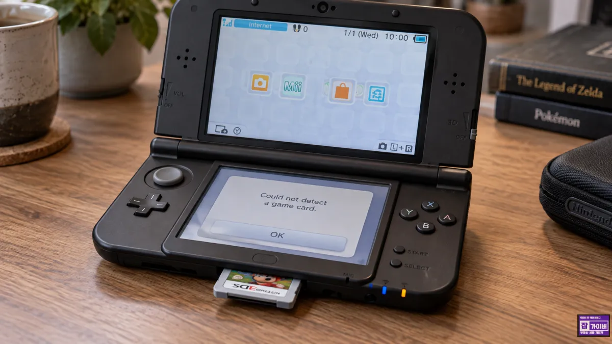 닌텐도 3DS 정품 게임카드를 삽입해도 인식하지 못하는 카드 슬롯 오류 재현 이미지