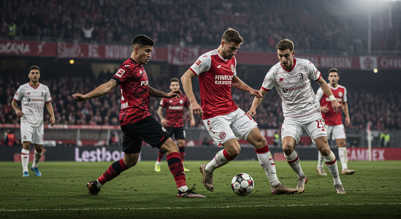 마인츠05와 sc프라이부르크의 생동감 있는 축구 경기 현장