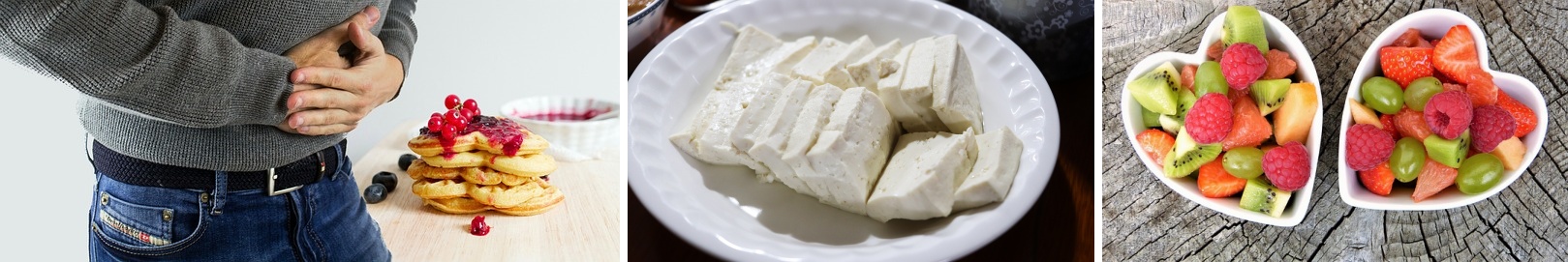 왼쪽 과식한 배잡고 있는사진 가운데 두부 오른쪽 과일사진