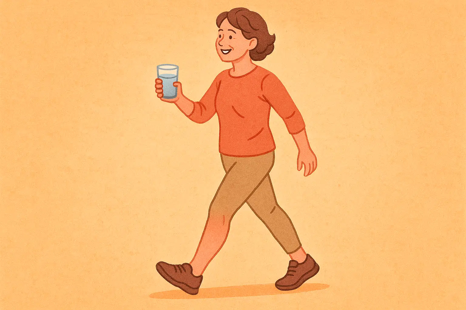 밝은 표정으로 균형 있게 걷는 중년 여성