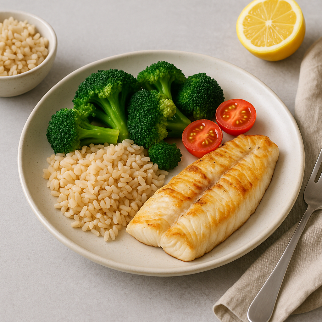 흰살생선과 채소로 구성된 고단백 다이어트 식단