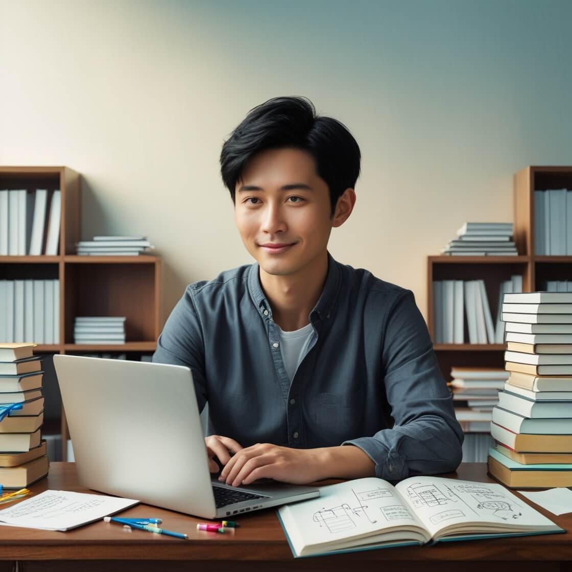 학습 후 지식관리를 위해 정리하는 남성