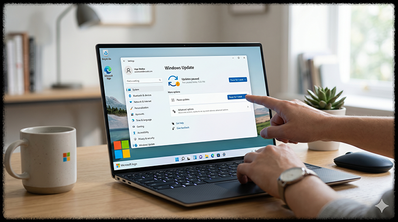 Windows 업데이트 일시 중지 설정 모습
