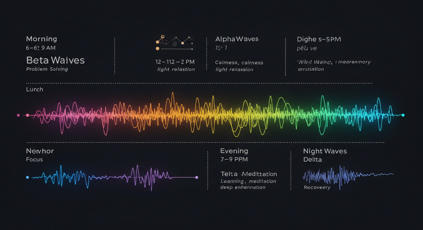 하루 시간대별 뇌파 청취 스케줄을 보여주는 타임라인 그래픽
