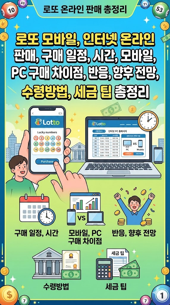 로또 모바일, 인터넷 온라인 판매, 구매 일정, 시간, 모바일, PC 구매 차이점, 반응, 향후 전망, 수령방법, 세금 팁 총정리