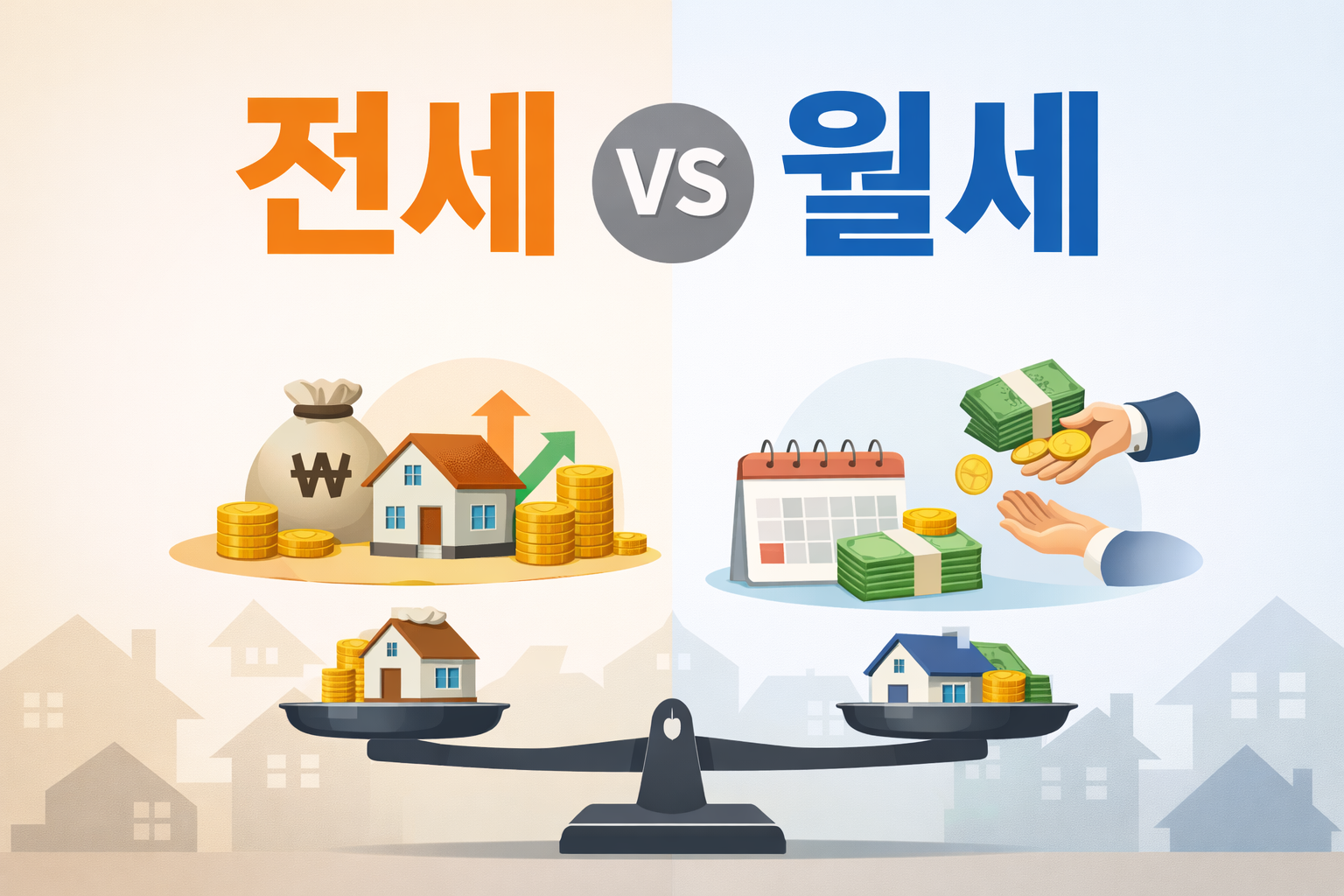 전세와 월세의 임대차 구조를 비교한 이미지