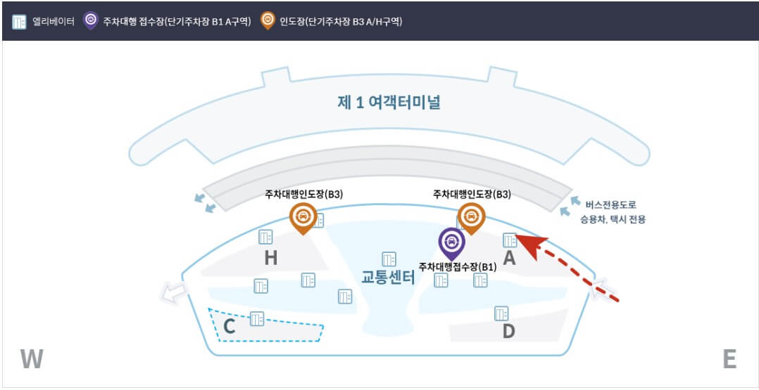 제1여객터미널 공식 주차대행 서비스 제공 구역