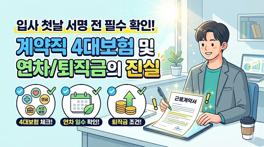 2026년 기준 신입 및 경력 이직 직장인을 위한 계약직 정규직 채용 입사 시 필수 확인 근로계약서 체크리스트 4대보험 연차 퇴직금 수당 세금 차이점 완벽 정리 실무 가이드