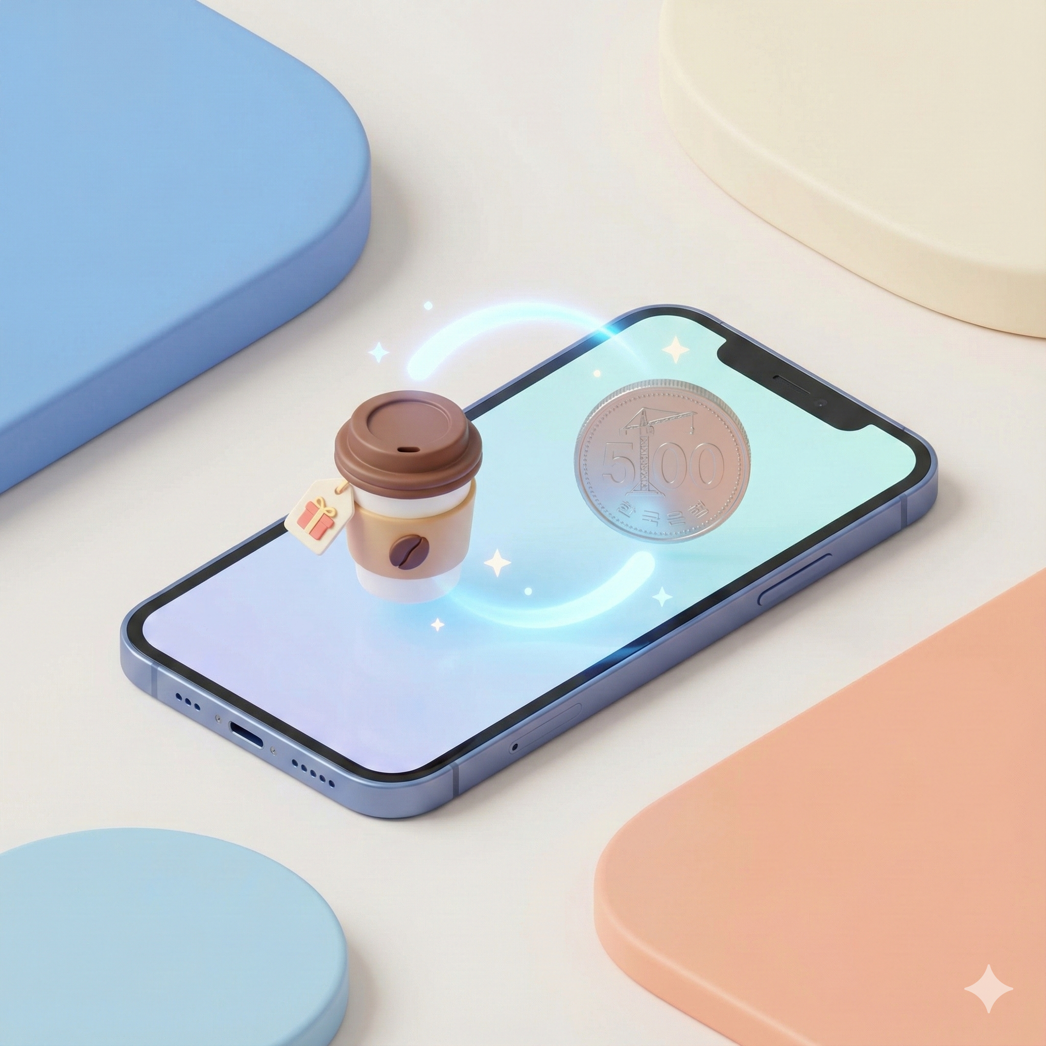 스마트폰 화면 속 커피 기프티콘이 현금으로 변하는 환불 이미지