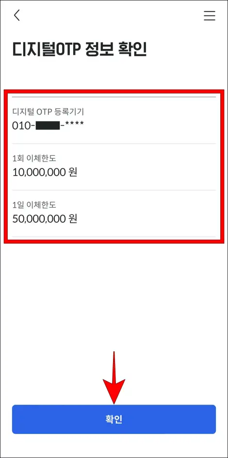발급 정보를 확인하고, '확인'을 선택