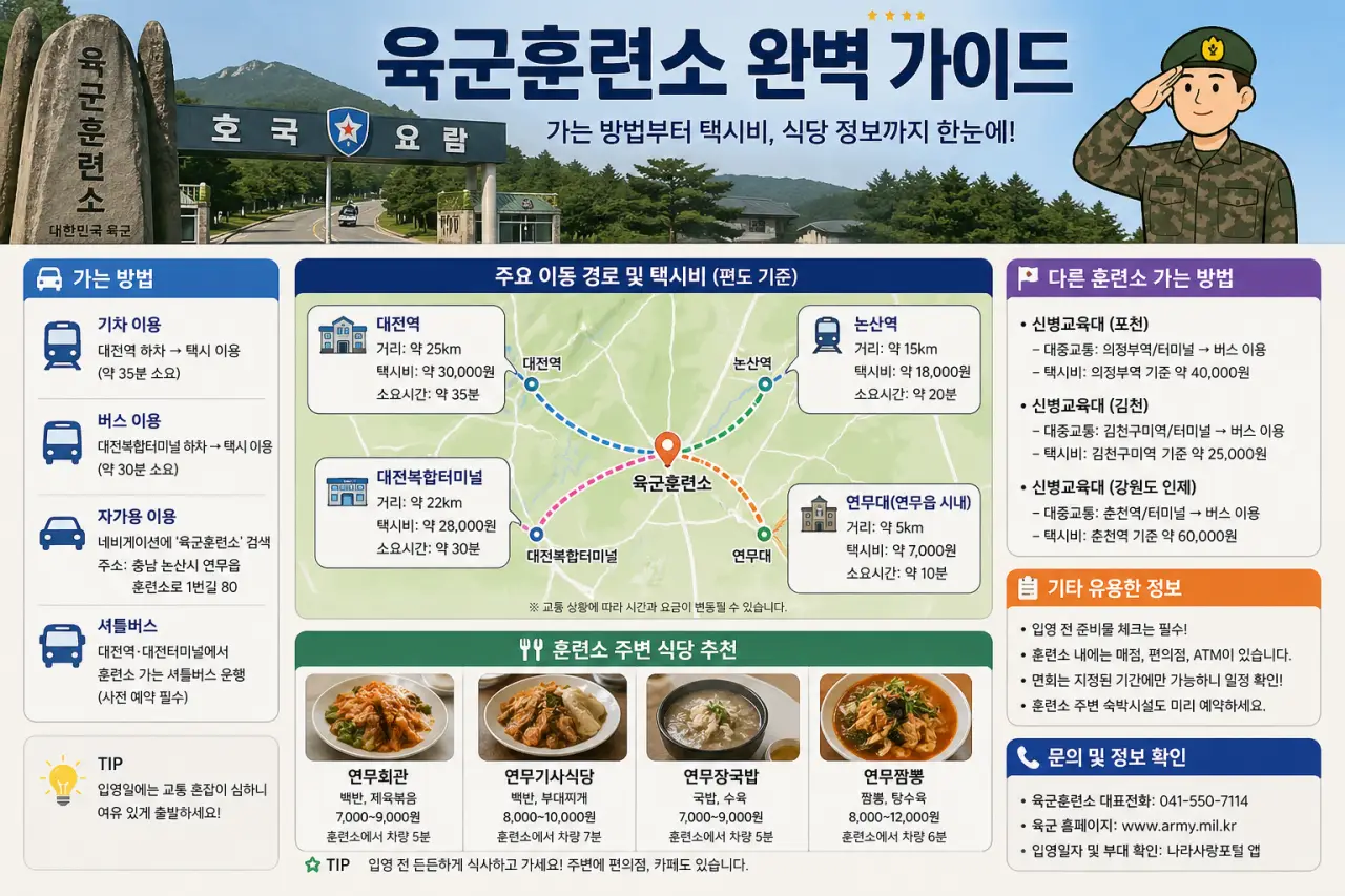 논산훈련소 가는법과 주변 식당 안내 이미지