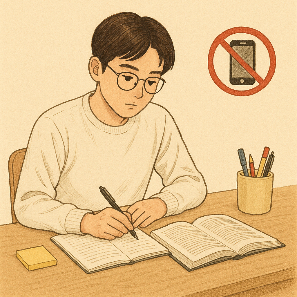 스마트폰 금지하고 공부하는 학생