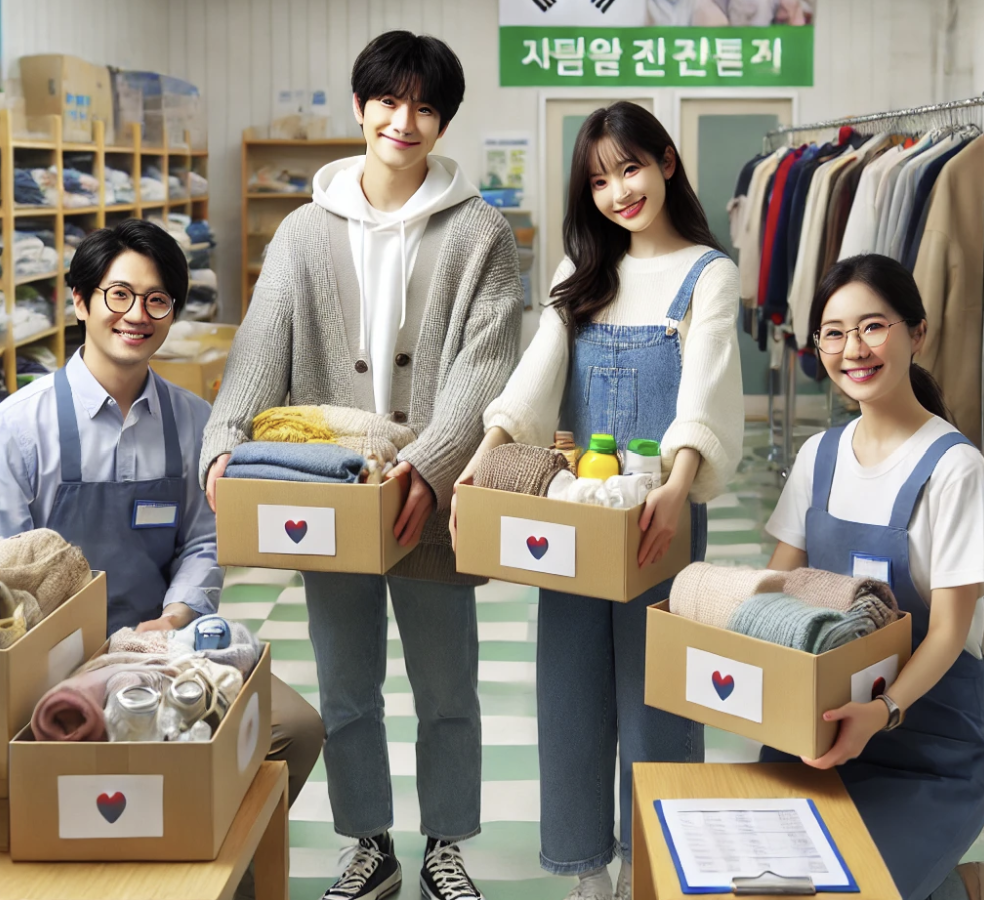 지역 커퓨니티 센터에 물품을 기부하는 가족