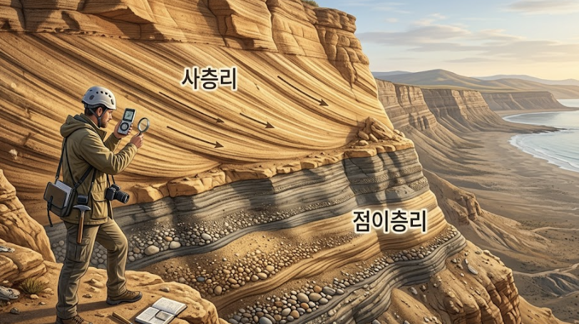 대지에 새겨진 물의 지문, 퇴적 구조 사층리와 점이층리로 읽는 고대 지구의 흐름