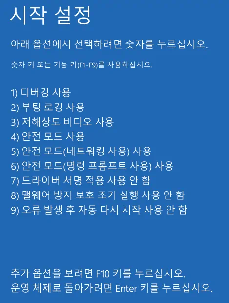 안전 모드 종류 선택