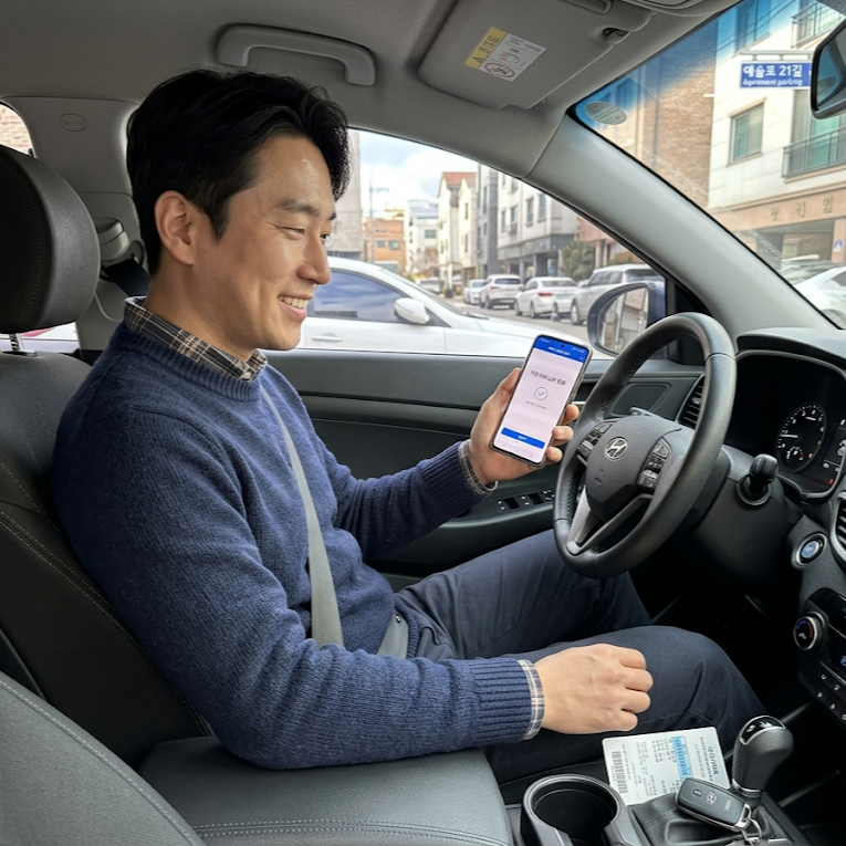 자동차세 연납 신청 스마트폰 화면을 보는 모습
