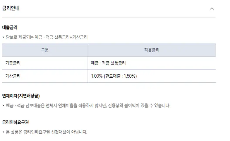 예적금 담보대출 금리 안내