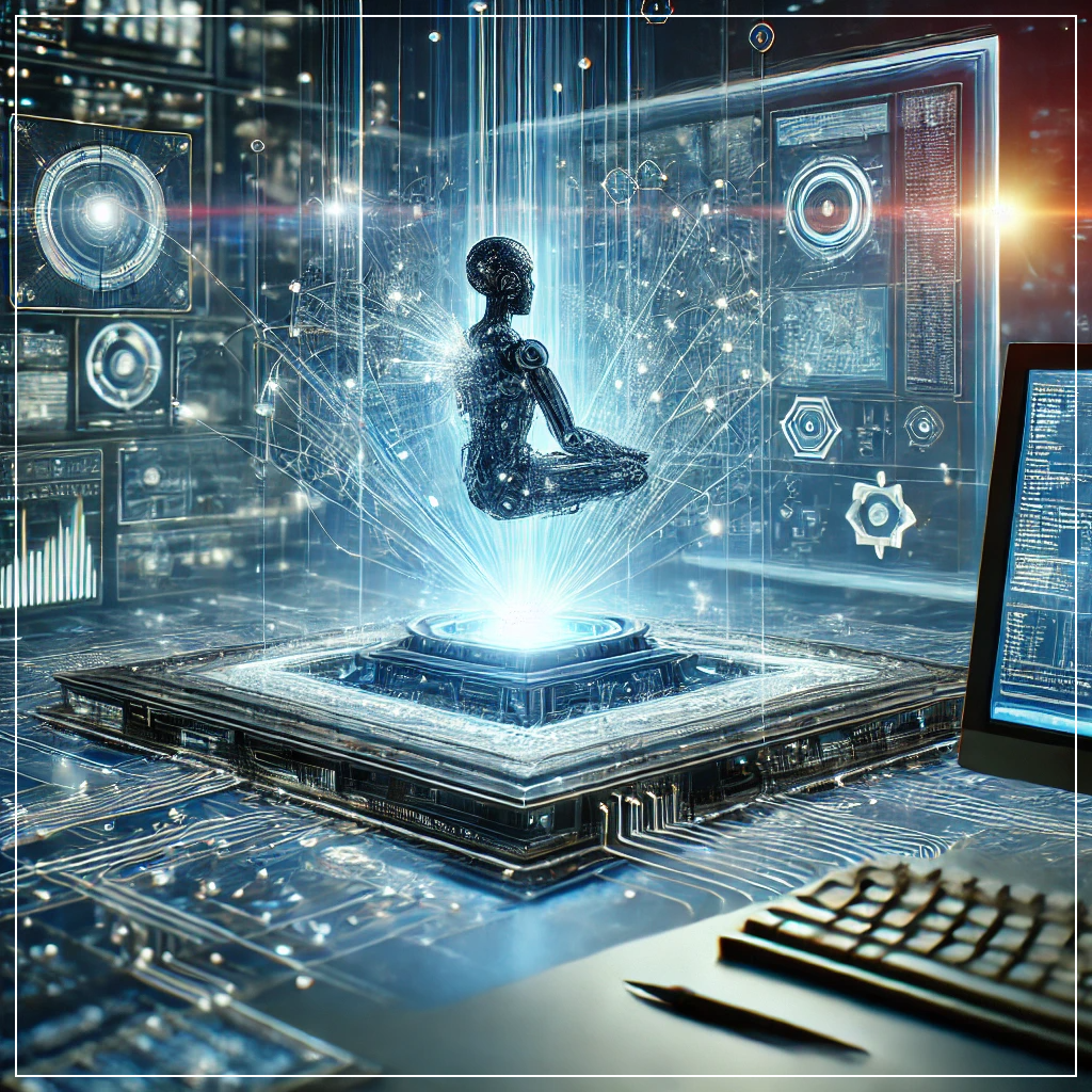 AI 시스템이 방대한 디지털 데이터베이스에서 정보를 검색하는 모습