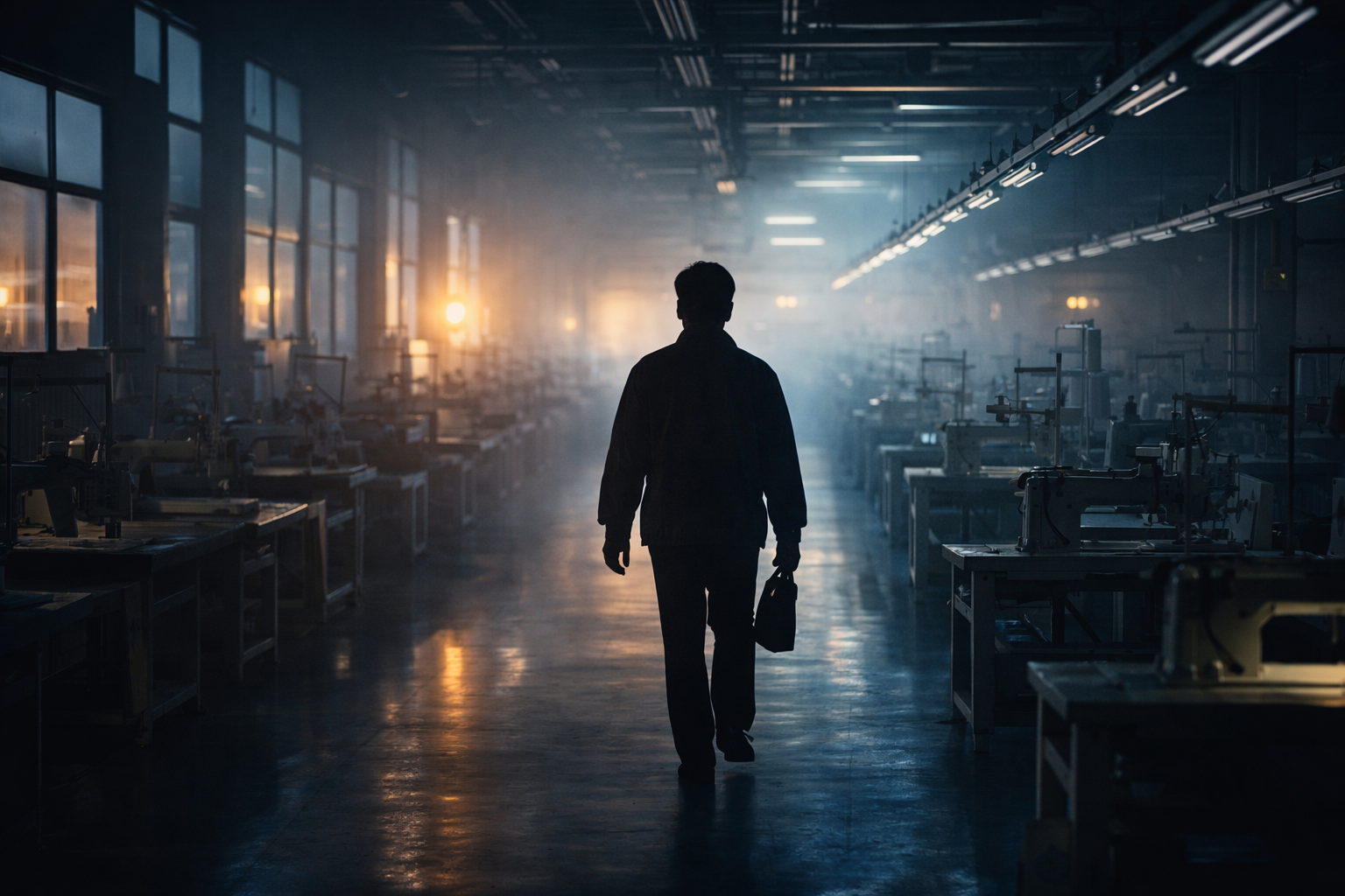 베트남 공장 작업장을 떠나는 직원의 뒷모습