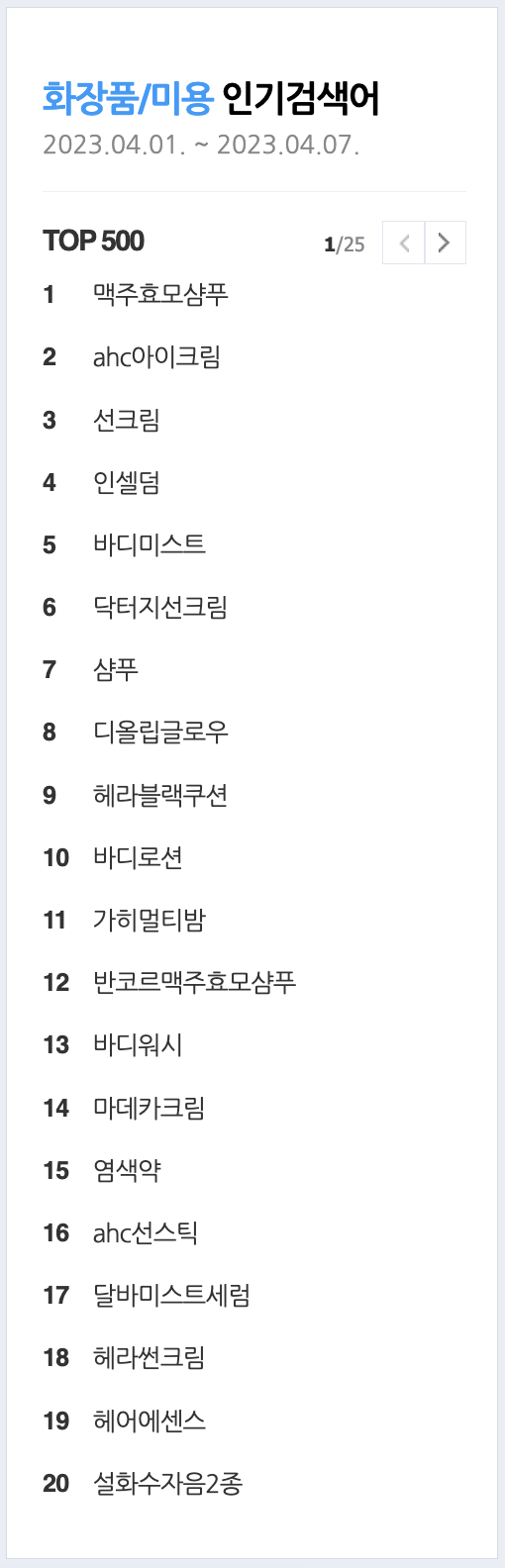 화장품/미용 인기검색어