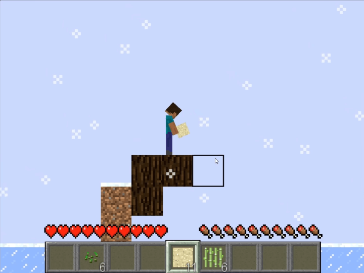 마인크래프트에서-블록을-설치하는-화면