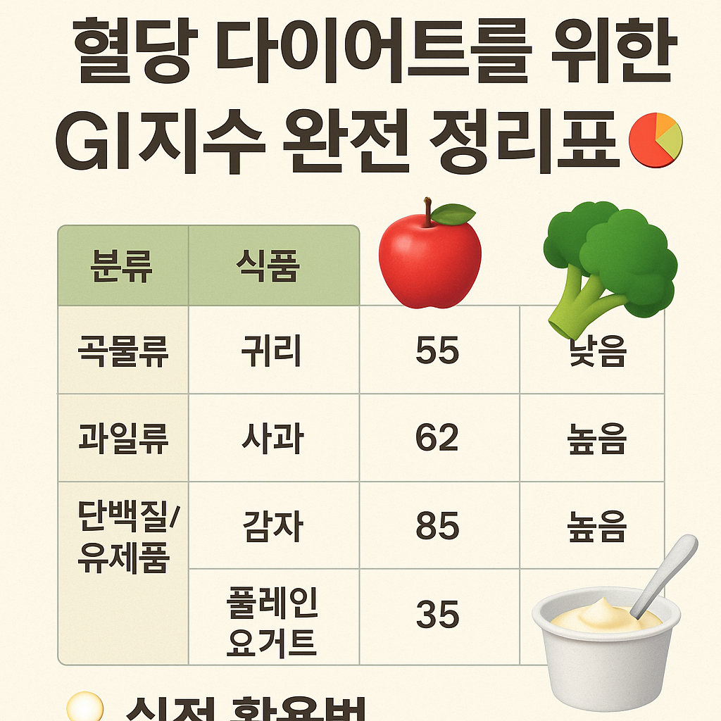 혈당 다이어트를 위한 GI지수 완전 정리표 + 실전 활용법 📊