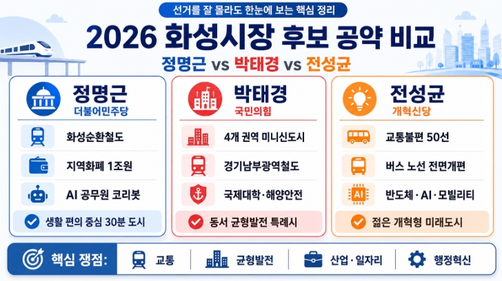 2026 화성시장 후보 공약 비교 정명근 박태경 전성균 핵심정리