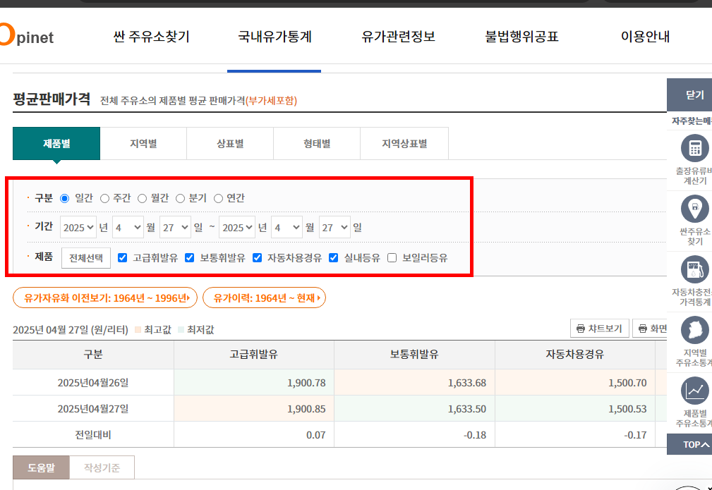 기름값 비교사이트 소개