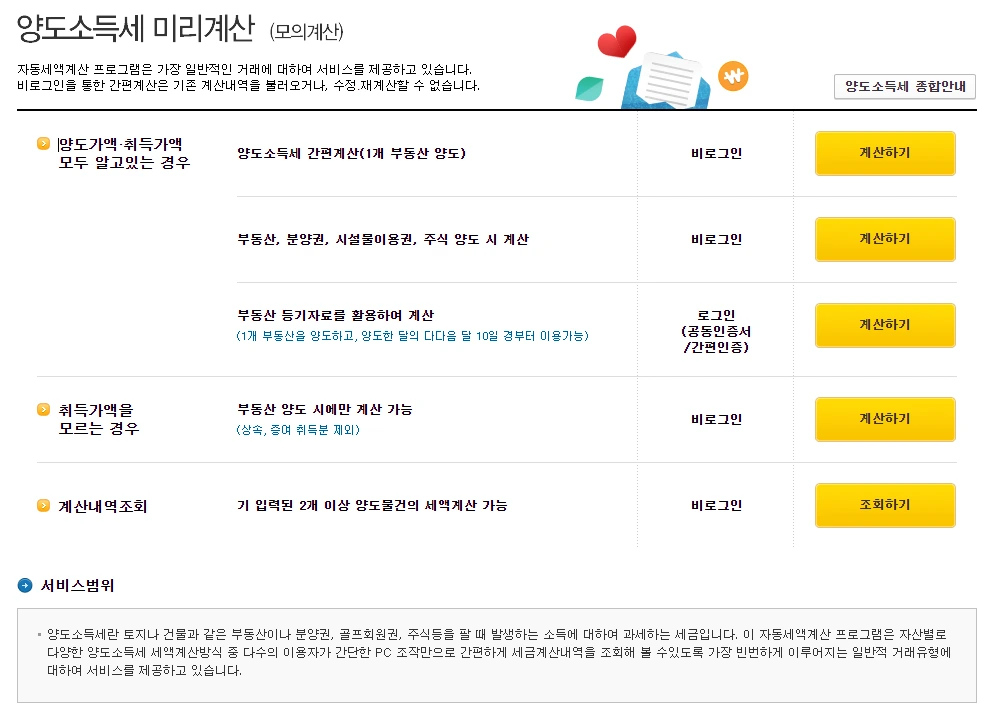 양도소득세 자동계산 안내