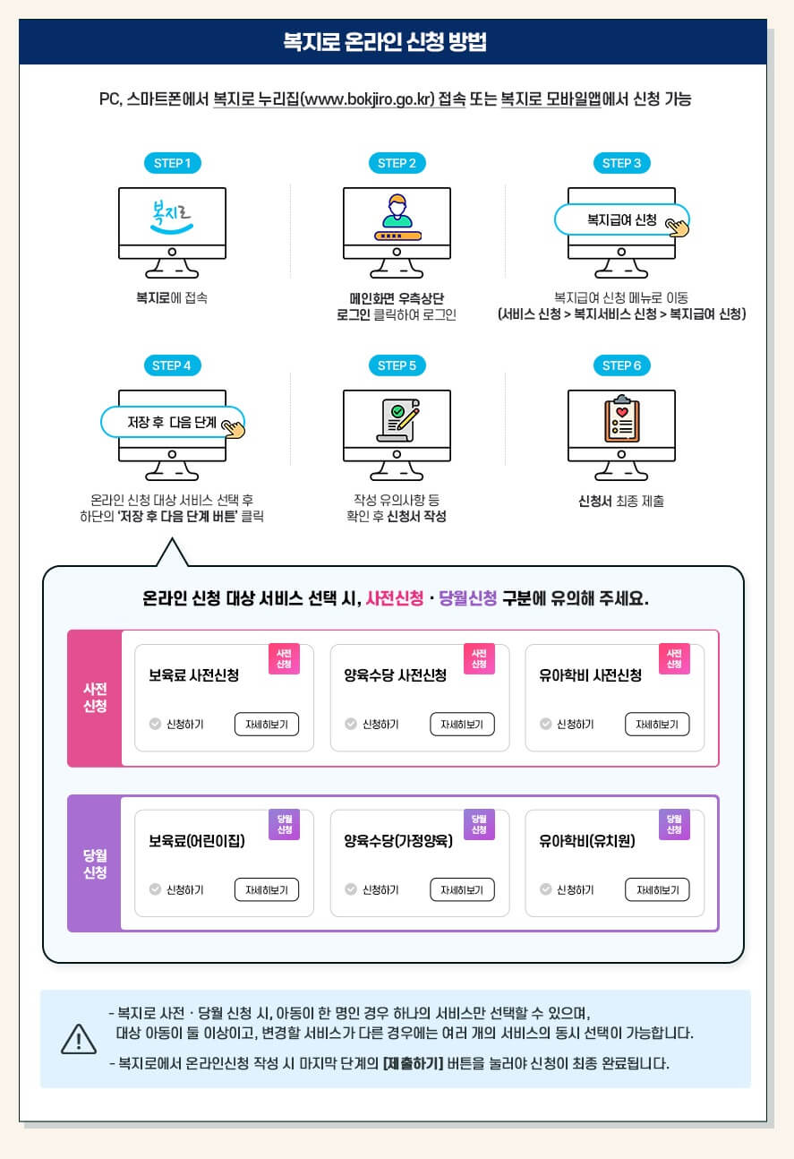 2024년 영유아 보육서비스(보육료, 유아학비, 양육수당) 사전신청 안내