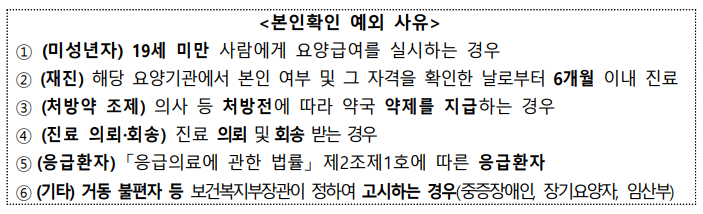 본인확인 예외 사유