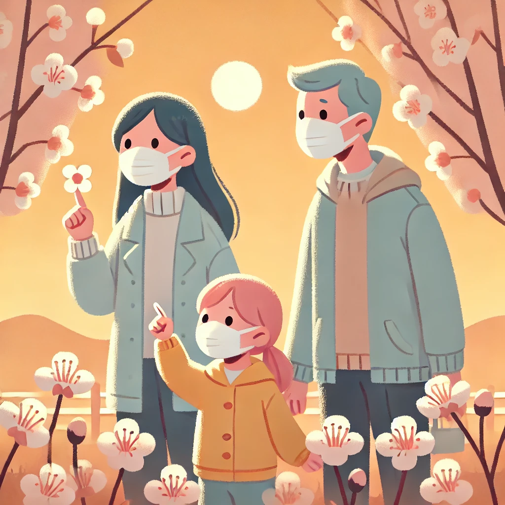 미세먼지많은날 마스크를 하고 나들이하는 이미지