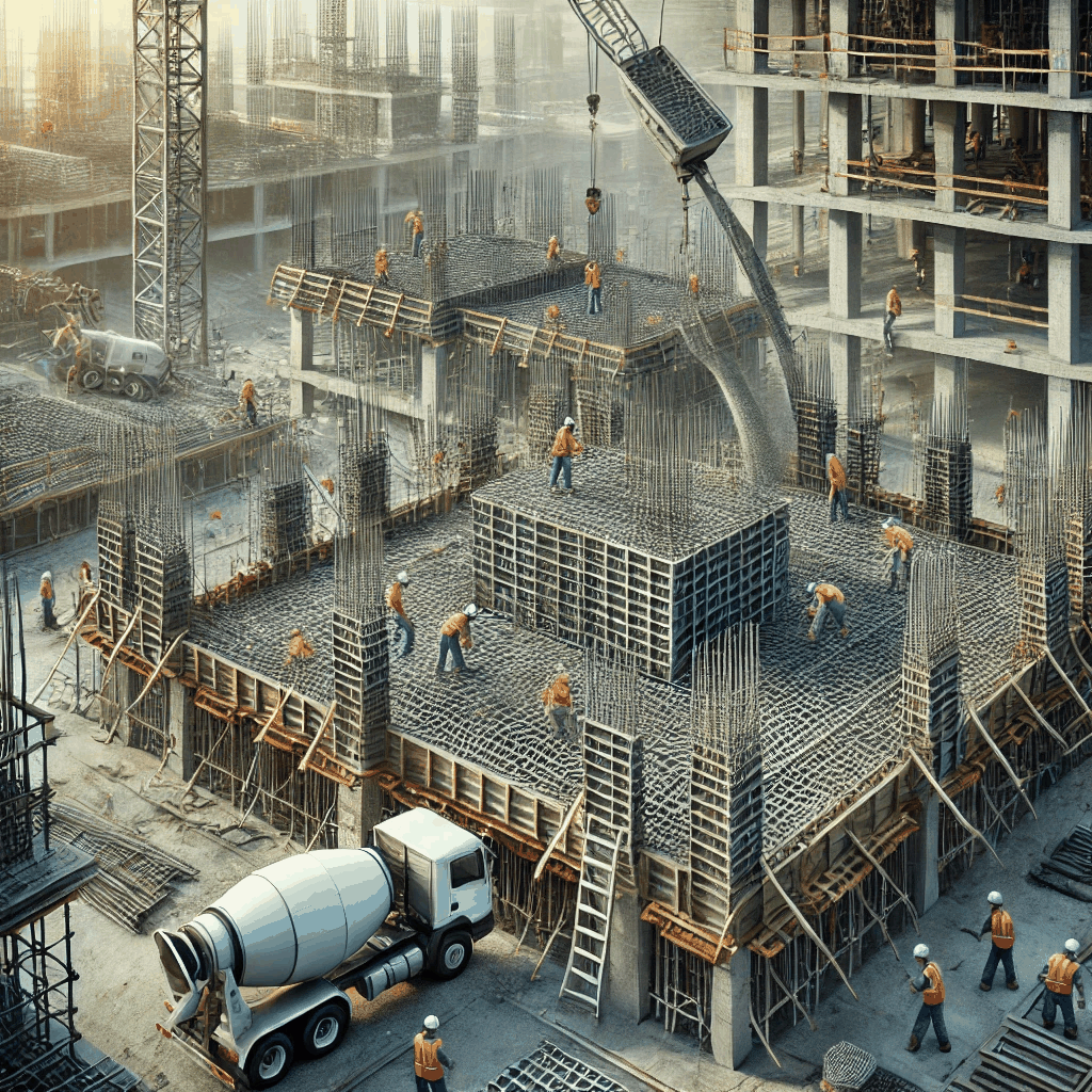 철근 콘크리트 구조로 건물을 시공하고 있는 이미지