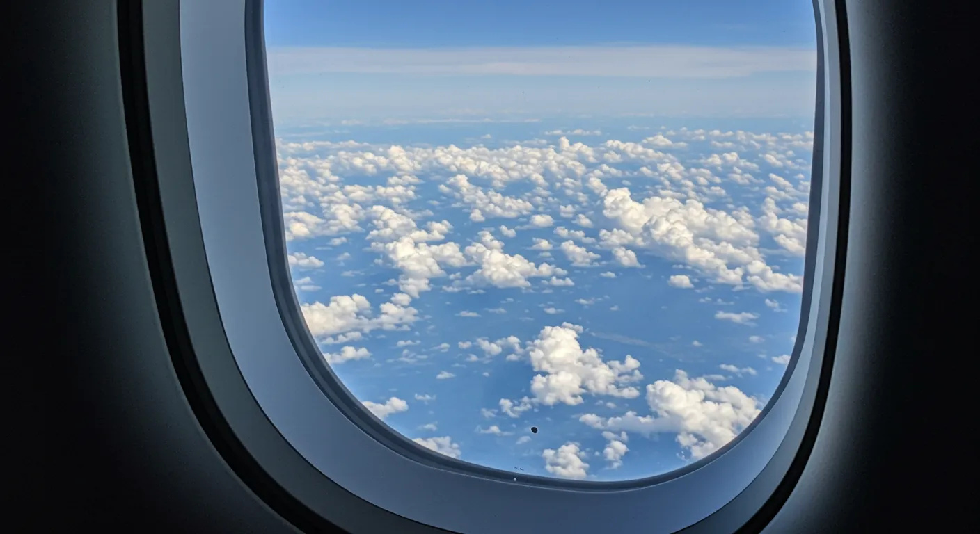 비행기 창문 속 작은 구멍