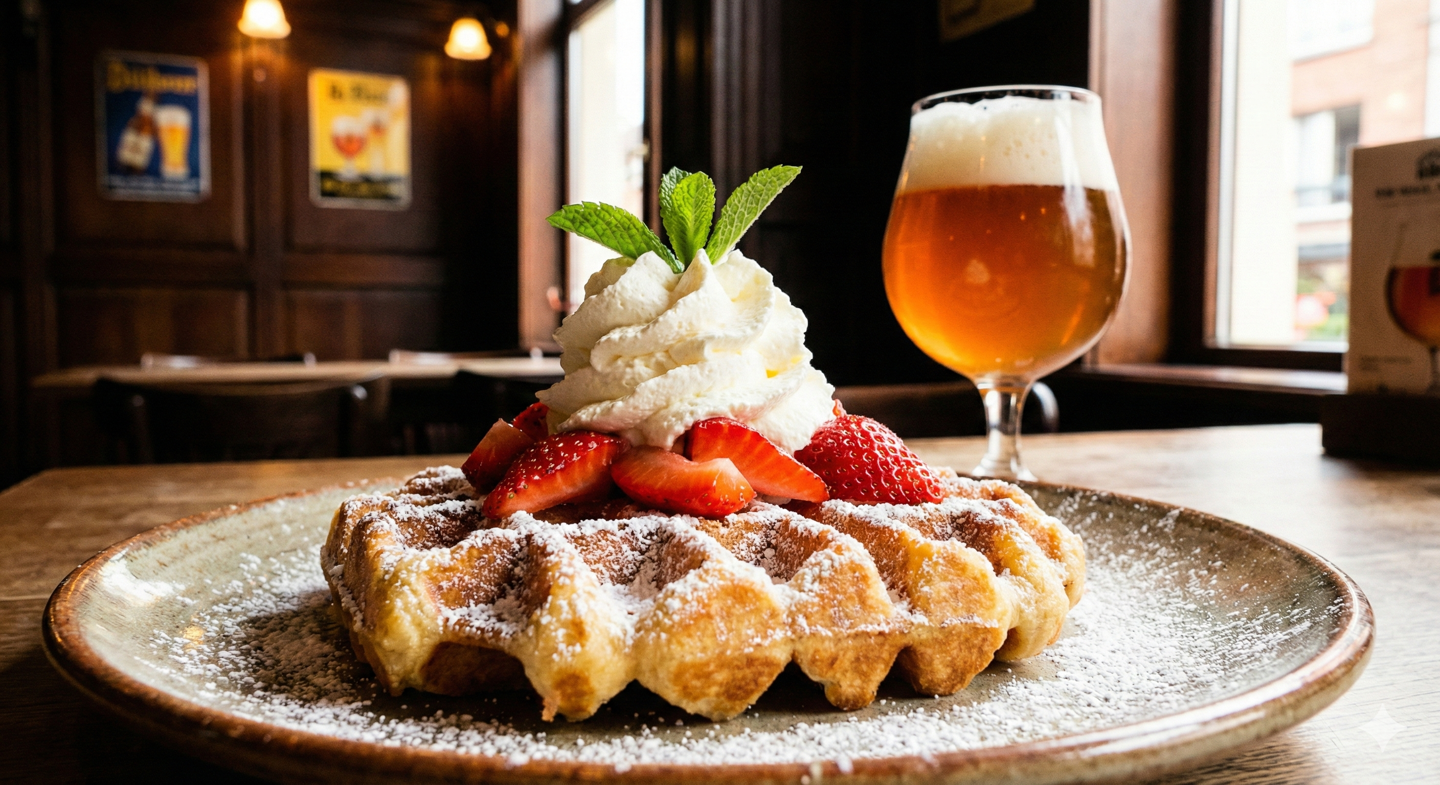 바삭한 브뤼셀 와플과 시원한 벨기에 전통 맥주 사진