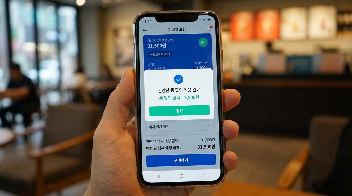 건강검진 우수 결과로 실손 보험료를 할인받는 모바일 화면