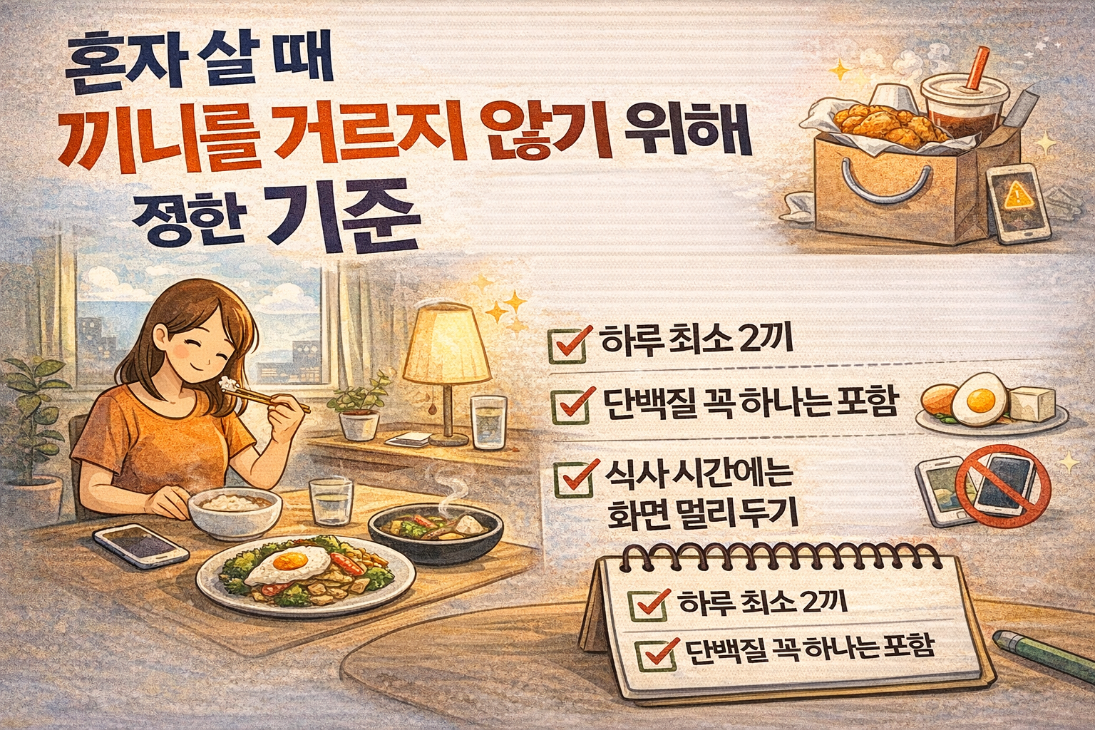 혼자 살 때 끼니를 거르지 않기 위해 정한 기준