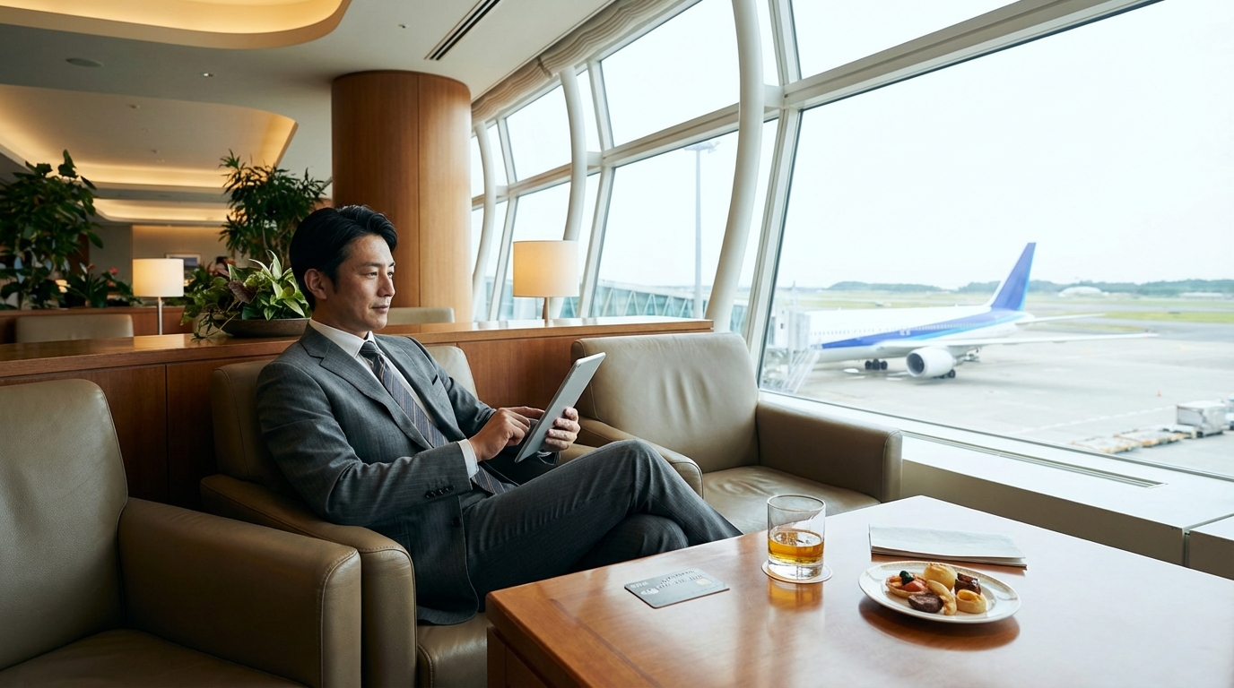 空港ラウンジVIP、ビジネスパーソンがリラックス、クレジットカード、プレミアム旅行