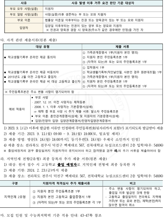 전북대 제출서류 2024 2